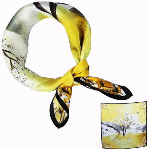ZhaoCo 100 % naturlig mullbärssilke, 53 x 53 cm sidenscarf grafiskt tryck liten mjuk kvadratisk sidenhalsduk för kvinnor, Ss53-029a, 53*53cm