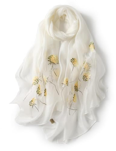 Sawekin Damen Schal Stola Halstuch Sommerschals Farbverlauf Für Abendkleid Hochzeit Seidenschal/Baumwolle Schal 195 * 88cm (V-Weiß)