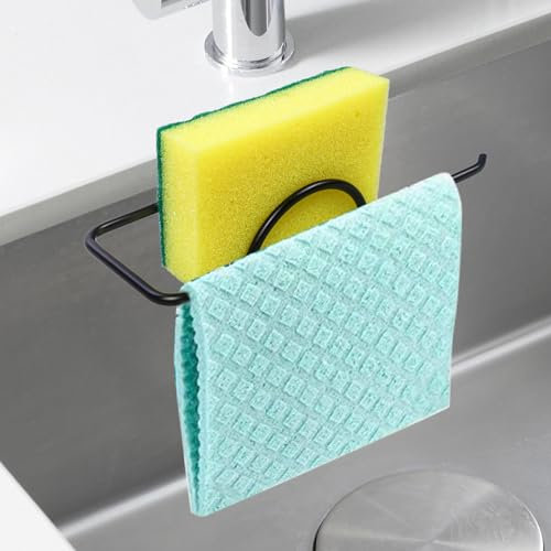 Galerie SV Schwammhalter Küche,Spülschwammhalter Selbstklebend Küche Organizer Spültuch-Halter 304-Edelstahl,2 in 1 Küchenablaufregal Spüllappenhalter Für Schwamm, Bürste Und Lappen(Schwarz)