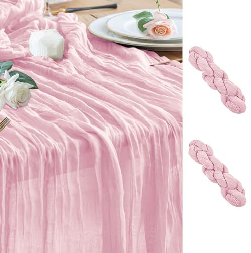 Wokceer Lot de 2 chemins de table en étamine de style bohème pour mariage, fête prénatale, anniversaire, Pâques, fête prénuptiale, 3 m, rose pâle