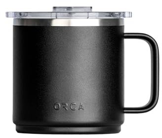 ORCA Camper 16oz | Temperature Insulated, Stainless Steel Mug with Handle, Portable Cup with a Clear Lid — Black
