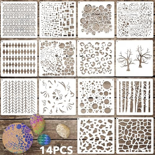 14 Stück Schablonen Wandgestaltung Set,Ymapinc Wiederverwendbar Schablone Schichtung Schablonen zum Malen Zeichnung Malschablonen für Scrapbooking Handwerk Deko