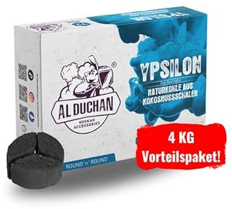 Al Duchan Shisha Kohle Naturkohle – Premium Kokoskohle für Wasserpfeife – 1KG, 4KG, 10KG, 20KG – Hohe Hitze, Lange Brenndauer (YPSILON Drittelkreis 25mm 4KG)