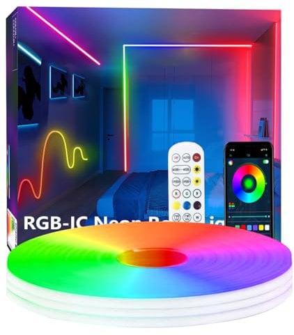 httpsmp 5M RGB+IC Neon Strip Lights, Led Streifen mit APP/Fernbedienung, Musik Sync, 24V IP67 Outdoor Wasserdichte Flexible Leiste