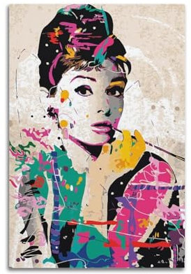 JJXCAC Ölgemälde-Poster, Motiv: Audrey Hepburn, dekoratives Gemälde, Leinwand, Wandposter und Kunstdruck, modernes Familienschlafzimmer, Dekoration, Poster, 30 x 45 cm