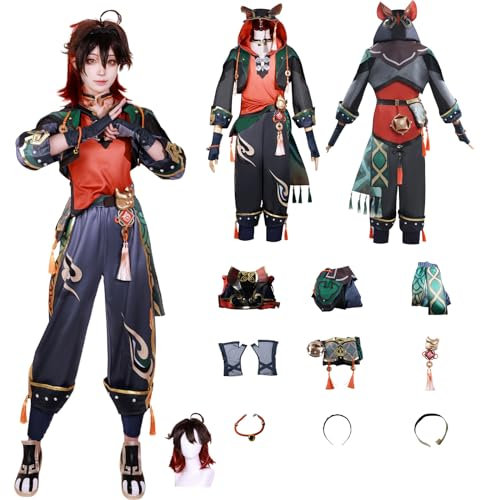 Daotutu Spiel Genshin Impact Cosplay Kostüm Outfit Rolle Gaming Cosplay Uniform Komplettset Set Halloween Karneval Party Dress Up Anzug mit Perücke (2XL)