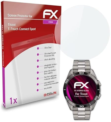 atFoliX Glasfolie kompatibel mit Tissot T-Touch Connect Sport Panzerfolie, 9H Hybrid-Glass FX Schutzpanzer Folie