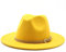 KYEQATY Filzhüte für Frauen, die Cowboyhut mit Ledergürtel breiter Krempe Western Hut Klassische und modische Jazzhüte für Dress -up -Party, Gelb