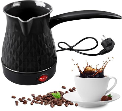 BORDEAG Espressokocher Induktion, 500ml Türkische Kaffeekanne, Elektrische Türkische Kaffeemaschine, Elektrische Kaffeekanne Für Zuhause,Büro,Mocca & Tee,Reisen(Schwarz)
