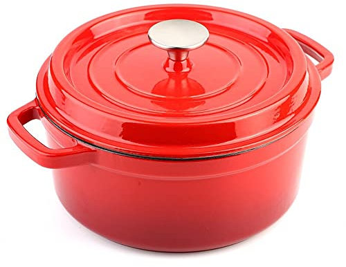 QTANZIQI Round Cast Iron Casserole Dish with Lid - Enameled Cast Iron Dutch Oven with Lid - Dutch Oven Induction Hob - Naturally Non-Stick Slow Cook Enamelled Cast Iron Pot Red 22cm