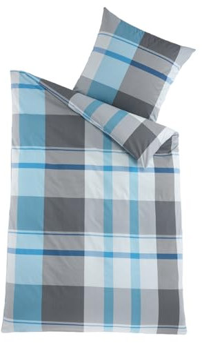 Carpe Sonno Karierte Bettwäsche 135x200 - Renforce Bettzeug 100% Baumwolle - Bettbezug mit Reißverschluss - Sommer Bettbezüge Bettgarnitur kühle Sommerbettwäsche Bettzeug Blau Karo
