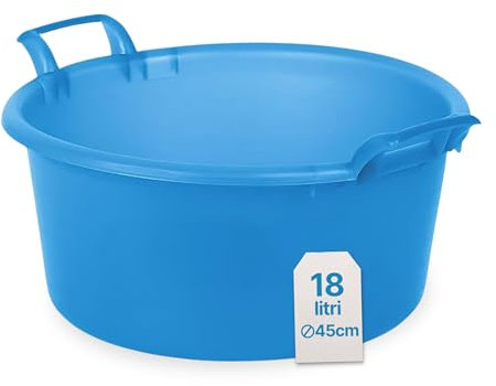 TOMAINO - Bacinella Bucato in Plastica Rigida Tonda - Contenitore Portabiancheria Multiuso per Casa, Lavaggio Panni e Cane - Catino per Bucato 18 lt Ø 45 cm
