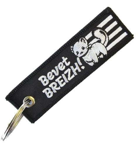 CLJ - Porte-clés - Drapeau Breton et Hermine - Bevet Breizh - Noir et blanc - Drapeaux - Ville