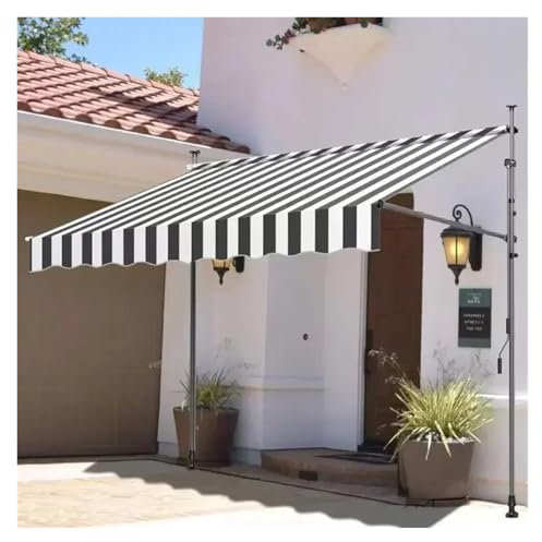 JMORCO Store Banne Auvent Pas Besoin de Pliage télescopique auvent extérieur Jardin Balcon Toit Parasol Pergola(Gray Stripe 2X1.2M)