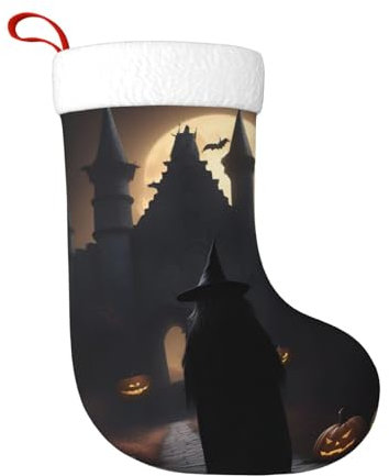 BGSHJVF Weihnachtsstrumpf mit Halloween-Gothic-Druck, klassisch, groß, Charakter für Familienurlaub, Weihnachtsfeier, Dekoration, Schwarz, Einheitsgröße