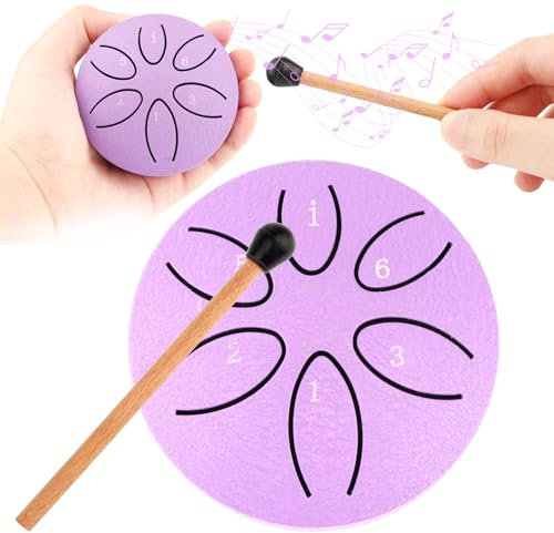 Steel Tongue Drum, 3 Zoll 6 Töne Zungentrommel Schlagzeug Anfänger, Handpan Instrument Stahlzungentrommel,Mini Pan Tongue Drum Percussion Kinder für Meditation Yoga Klangheilung (Lila)