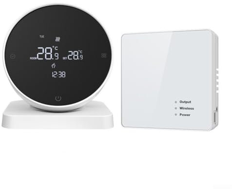 Termostato de control inalámbrico solo, controlador de temperatura con pantalla táctil LCD, sensor de temperatura de alta precisión, para caldera de gas o sistema de calefacción de agua (sin wifi)