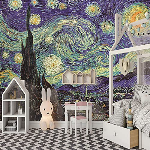 Van Gogh Sternennacht-Tapete, 299,7 x 210,1 cm, Wandbild für Schlafzimmer, Kinderzimmer, Poster, Wohnzimmer, Dekoration, buntes Kinderdesign