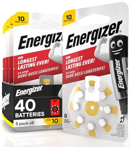 40 Batterien Energizer für Hörgeräte Kopfhörer Größe 10 Gelb – 5 Blister mit 8 Batterien