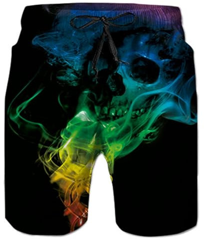 Belovecol Herren Badehose Schnell trocknende Boardshorts mit Verstellbarer Zugschnur und Taschen Totenkopf Druck S