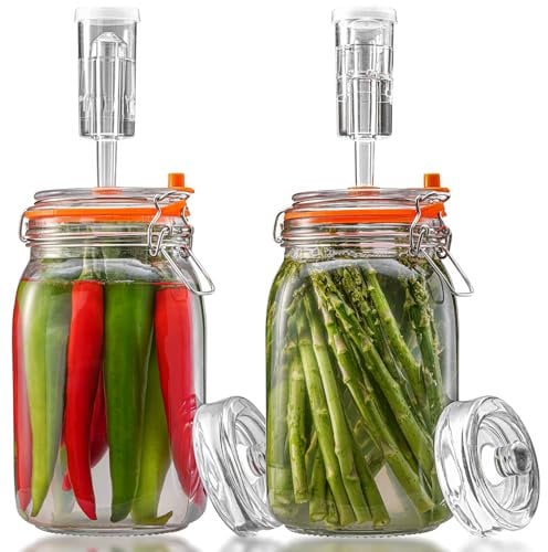 SwiftSlot Tarros de fermentación de 1,5 L con pesas y bloqueo de aire, kit de fermentación para chucrut, kimchi, kombucha y encurtidos, paquete de 2
