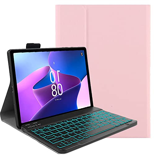 FKQLH Tastatur Hülle für Len-OVO Tab Plus 11,5 Zoll Tablet 2024 TB351FU mit 7-Farbe Tastatur Magnetische Kabelloser Bluetooth Abnehmbare [Deutsche QWERTZ] Schutzhülle, Rosa
