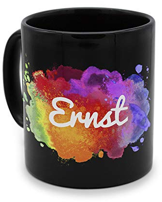 printplanet - Tasse Schwarz mit Namen Ernst - Motiv: color paint - Namenstasse, Kaffeebecher, Mug, Becher, Kaffeetasse