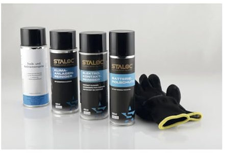 Staloc Auto Wartungsset, Klimaanlagen Reiniger KFZ + Kontaktreiniger für Elektronik + Keilriemenspray, 3-teilig