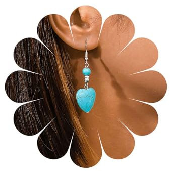 Cybche Boho Türkis Herz Ohrringe Blau Türkis Herz Ohrringe Türkis Tropfen Ohrringe Vintage Türkis Baumeln Haken Ohrringe Silber Kleine Blume Ohrringe Schmuck Für Frauen