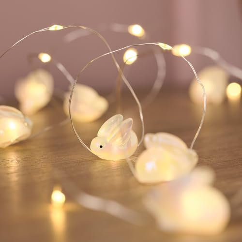 Lights4fun 20er LED Micro Osterhasen Lichterkette warmweiß Timer Batterie Osterdeko Weiß Innen Tischdeko Ostern LED Hase