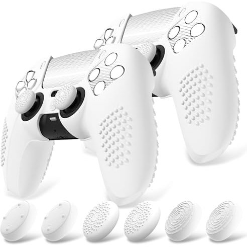 PlayVital Coque Protection pour ps5 Manette avec Capuchon Joystick & Autocollant,Housse Silicone Cover Skin pour ps5 Controller Compatible avec Station Chargeur-Blanc,2 PCS