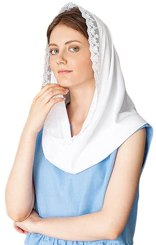 OhMill Kirchenschleier, weiße Spitze, Mantilla-Kopfbedeckungen für Damen, katholisch