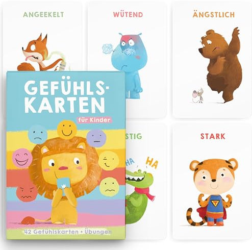 TWIVEE - 42 Gefühlskarten für Kinder - Ab 3 Jahren - Emotionskarten mit Übungen - Bildkarten Gefühle - Stimmungskarten - Gesprächskarten - Selbstregulation - Ergänzung zu Gefühlstagebuch Kinder