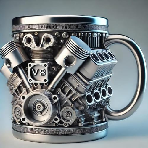 V8 Engines Stainless Steel Cup - Realistic V6 & V8 Engine Design Stainless Steel Cup | Personalized 3D Coffee Mug | Creative Car Engine Design Gift for Car Enthusiasts and Racing Fans
