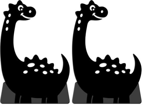 WADORN Dinosaure de Dessin Animé pour Étagères Décoratives 1 Paire Serre Livres Antidérapants et Robustes en Métal à Motif Dinosaure Noir en Forme de L pour Bibliothèque Maison Bureau