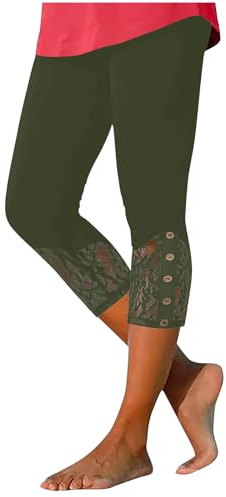 EMATOP Sexy Spitze Leggings Damen 3/4 Sport Caprihose High Waist Kurze Sporthose Blickdicht Elegant Capri Hose Baumwolle Leicht Jogginghose Bequem Einfarbig Yogahose Casual Sportleggins