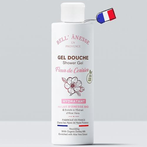 Gel douche Fleur de Cerisier au Lait d'Ânesse BIO 250 ml. Fabrication Française. Tous types de peau