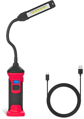 LED Arbeitsleuchte, Werkstattlampe mit Magnetfuß und Schwanenhals, Wiederaufladbare, Werkstatt Handlampe, Inspektionslampe für Auto Reparatur, Werkstatt, Garage, Camping, Notbeleuchtung, biegsam