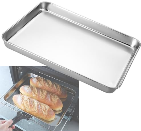 GZKDKZB Backblech aus Edelstahl, rechteckiges Backblech, antihaftbeschichtet, verzugsbeständig, robuste Backbleche, Serviertablett für die Küche, Pfanne mit glattem Rand (60 x 40 x 3 cm)