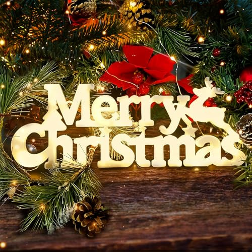 Panneau de Noël, guirlande lumineuse à suspendre pour décoration de Noël, ornements lumineux avec éclairage LED pour la maison, porte, porche, vacances, fête, extérieur et