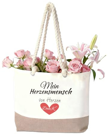 KEVRDRT Beste Freundin Geschenk – Jutetasche Herzensmensch, Einkaufstasche mit Dank-Spruch als Geschenkidee für Freundin, Mama, Partnerin oder Oma, zum Geburtstag, Weihnachten und Dankeschön