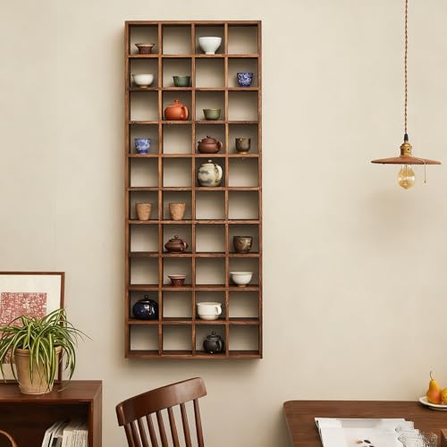 Mensola Espositiva per Tazze Espositore da Parete per Tazze da Caffè per Studio, Porta Tazze da Tè in Legno Massello da Parete, Mensola Portaoggetti per Trofei/Fotografie(3x3 9 Grid)
