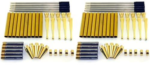 Jemcgrl Woodturning Fancy Slimline Pen Kit Set X 10, Gold Finish, Twist Mechanism
