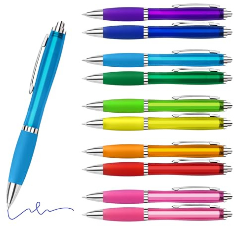 Homucasa 100 STK. Kugelschreiber mit Blau Tinte, 1 mm Strichstärke Druckkugelschreiber, Hochwertig Stift mit 10 Farben Gehäuse, Ergonomisch Kuli als Geschenk für Unternehmenswerbung Messen Kongresse