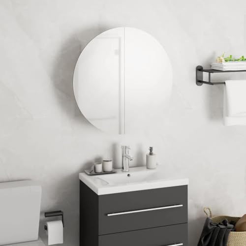 Meuble sous lavabo - Armoire miroir - Avec miroir rond et LED - Blanc - 40 x 40 x 17,5 cm - Convient pour WC, salon, chambre à coucher, cuisine - Facile à entretenir - Montage facile
