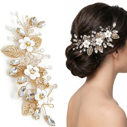 ZOMKIFA Peigne de Mariée Rinceaux Fleuris, Bijoux Cheveux Élégants pour Femmes & Filles, Accessoires de Coiffure pour Mariage & Cérémonie(Or)