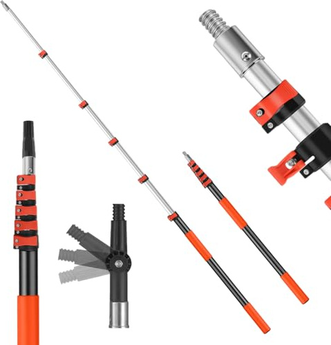 4.1-19.7ft(1.26m-6m) Paint Roller Extension Pole, Aluminum Telescopic Pole, Extendable Window Cleaning Pole, Telescopic Window Cleaning Poles(with Adaptor)