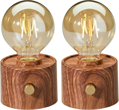 Northpoint Vintage Akku Glühbirne Edison LED Tischlampe USB-C dimmbar mit Drehschalter – moderne Dekoration 2x Walnuss