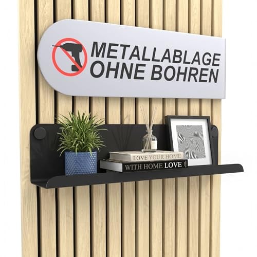 HOME LOVE Ablage für Akustikpaneele 52x9 cm – ohne Bohren | Regal für Paneele | Akustikpaneele Zubehör | Wandpaneele Regal schwarz Metall