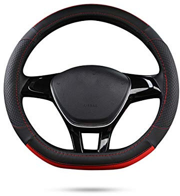 Ergocar Sport D-Form Auto Lenkradbezug Rutschfester Auto Lenkradschutz Mikrofaser PU Leder für Durchmesser 38cm (15 ) (D-Schwarz-Rot)